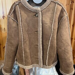 Composite Fabric of Faux Suede and Faux Fur Women's Jacket